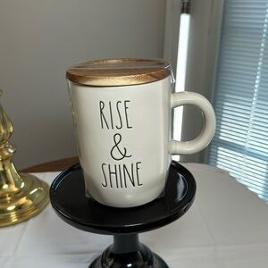 Rae Dunn Rise and Shine coffee/tea Mug and Wood Top Cover